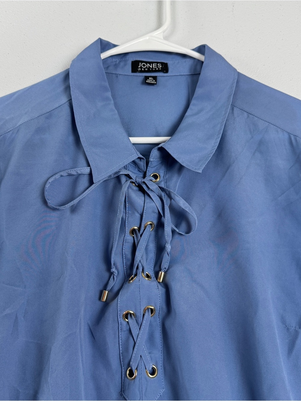Jones New York Top Womens XL Solid Blue Neck Lace Up 3/4 Sleeve - Picture 3 of 7